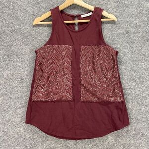 Piperlime Blouse Women S Small Red Sleeveless Hook & Eye Sequin Pockets Rayon